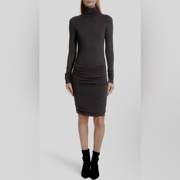 ⭐️ Twenty Body-Con Gray Stretch Side Ruched Turtleneck Dress Size Large - Picture 1 of 11